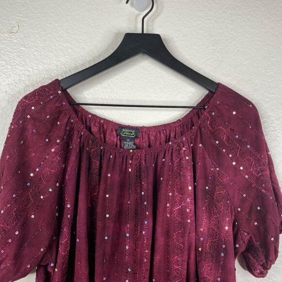 Shannon Ford New York Top Burgundy Sz 3X Embroidered Sequins Boho Peasant - Picture 4 of 11
